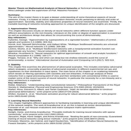 One page summary of master thesis "Mathematical Analysis of Neural Networks"