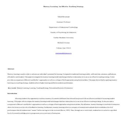 Mastery learning | DOCX