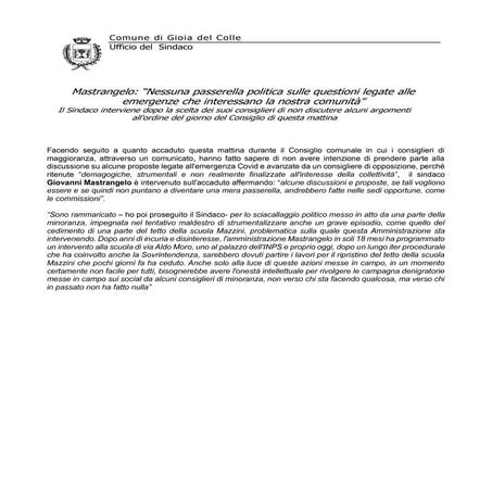 Mastrangelo interviene dopo polemiche