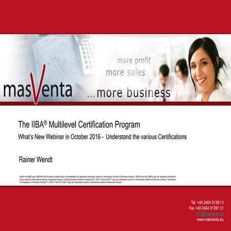 masVenta Business Analysis Multilevel Certificates 2016 What's new?