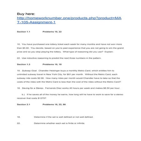 MAT 105 Assignment 1 | PDF