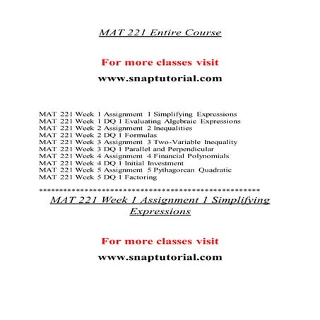 MAT 221 Enhance teaching - snaptutorial.com
