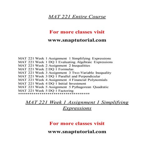 MAT 221 Education Organization / snaptutorial.com