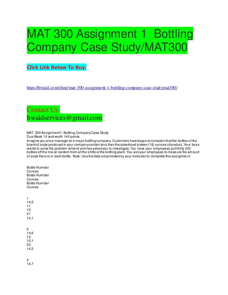Assignment 1 bottling company case study picture