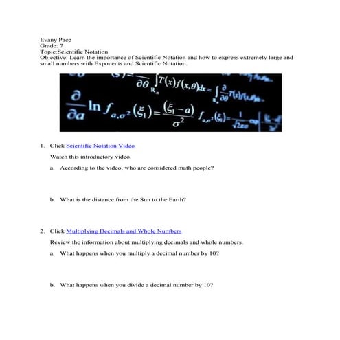 Webquest Scientific Notation
