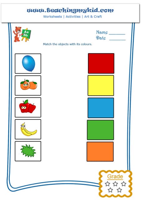 printable worksheet general knowledge match the objects with its colo