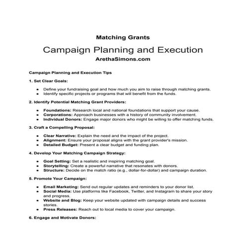 Matching Grants  Campaign Planning and Execution