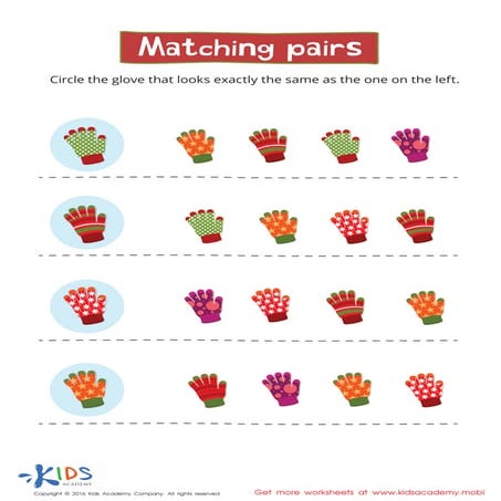 Matching pairs - learning worksheet for kids