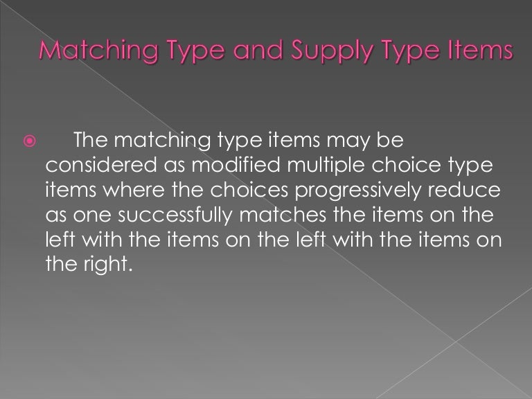 Matching type and supply type items