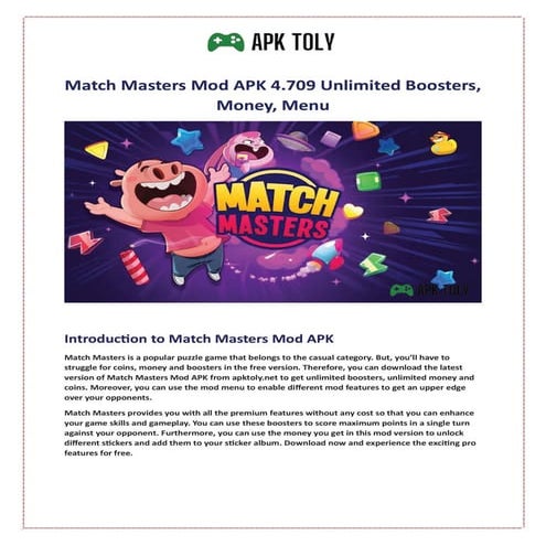 Match Masters Mod APK 4.709 Unlimited Boosters, Money, Menu