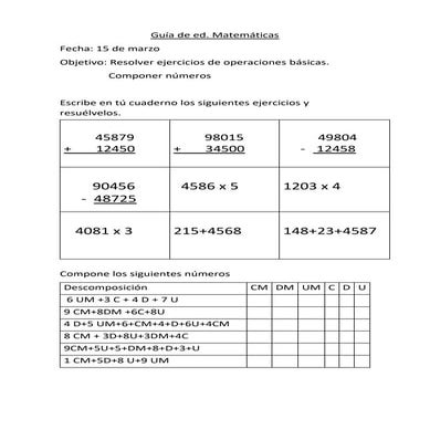 operaciones basicas matematica | DOCX