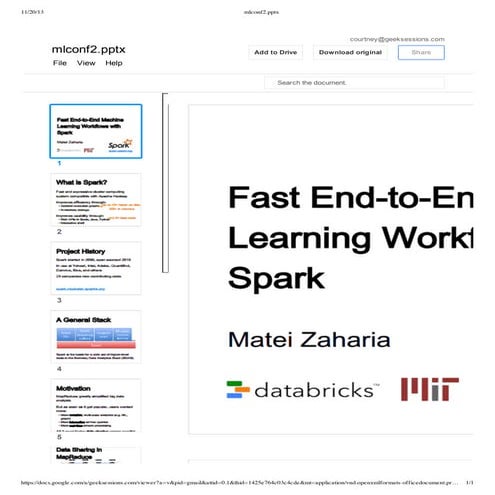Matei zaharia, spark presentation m lconf 2013