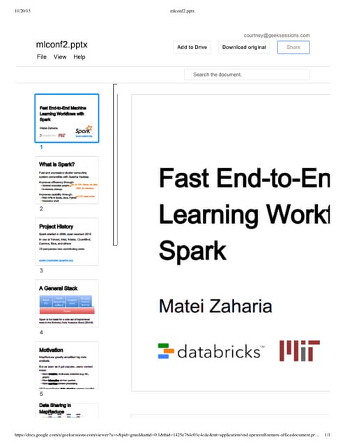 Matei zaharia, spark presentation m lconf 2013