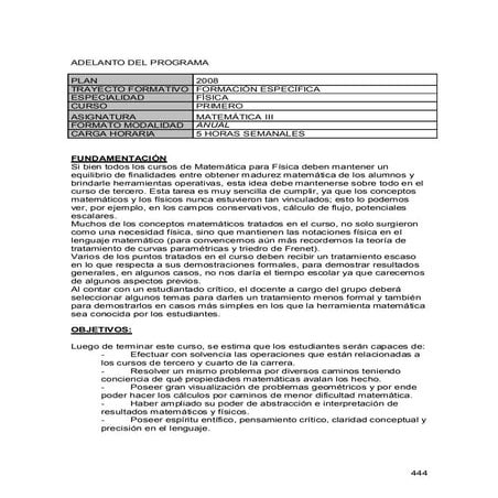 Programa Matematica III,Profesorado Física Plan 2008