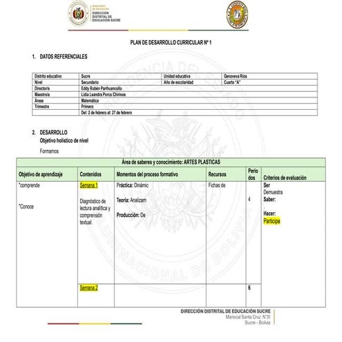 plan de desarrollo curricular en educacion | DOCX