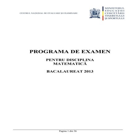 Matematica programa de bacalaureat 2013