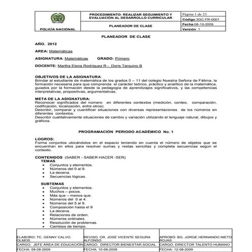 Planeador de clase Matemáticas geometría grado primero