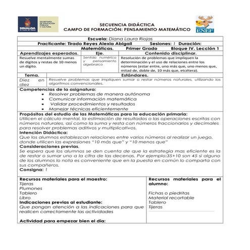 Planificación de matemáticas 4to grado | DOC