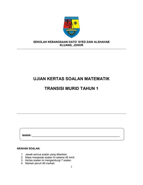 Latihan matematik dlm cuti (LINUS)