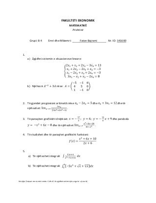 Matematika - Dr. Ajet Ahmeti (provim me detyra të zgjidhura)