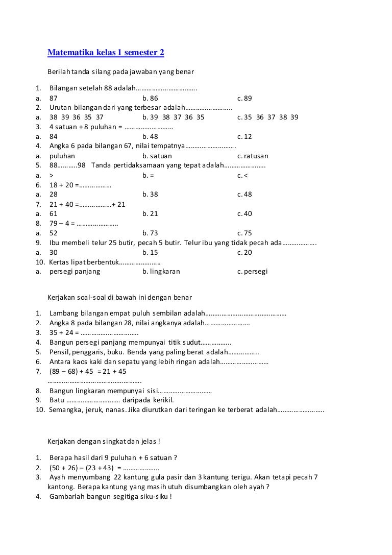 Matematika kelas 1 semester 2