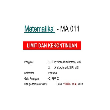 Matematika_Pertemuan ketujuh limit dan Kekontinuan