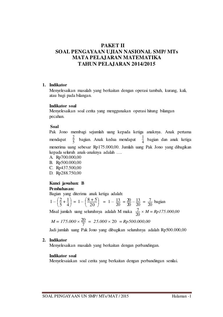 Try Out Matematika Smp Paket 2 2015