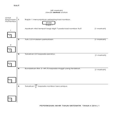 Matematik tahun 4 kertas 2