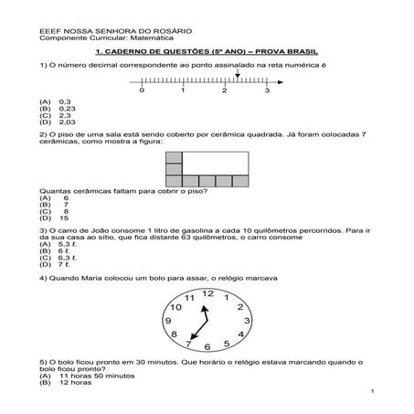 Matemática   caderno de questôes (5º ano) - prova brasil