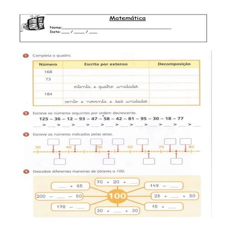 Matemática ficha de trabalho 100 200