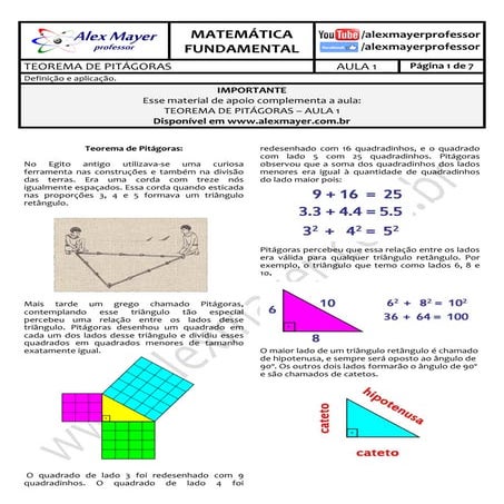 MATEMÁTICA FUNDAMENTAL - TEOREMA DE PITÁGORAS
