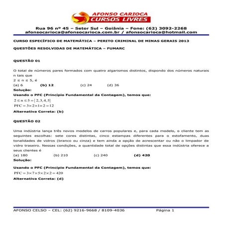 Matemática para concursos   50 questões resolvidas da fumarc