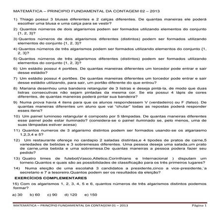 Matemática – principio fundamental da contagem 02 – 2013