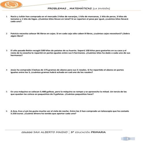 Matemáticas divisiones problemas 