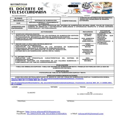 Planeación - Matemáticas sec. 1