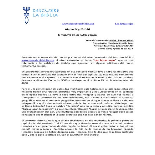 Mateo 14 y 15.1 20 el misterio de los judíos e israel