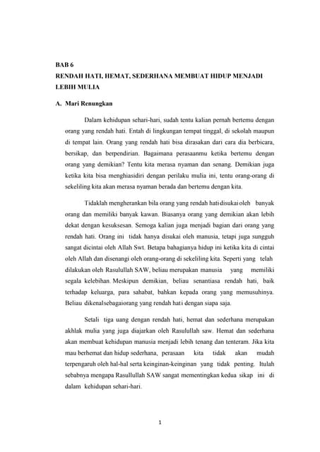 Soal Latihan Bab Rendah Hati