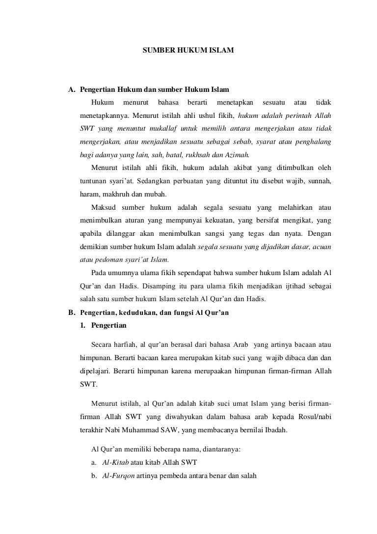 Dalil Dalil Syariah Sumber Sumber Hukum Islam