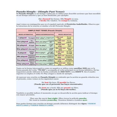 Materia 4 º medio pasado simple