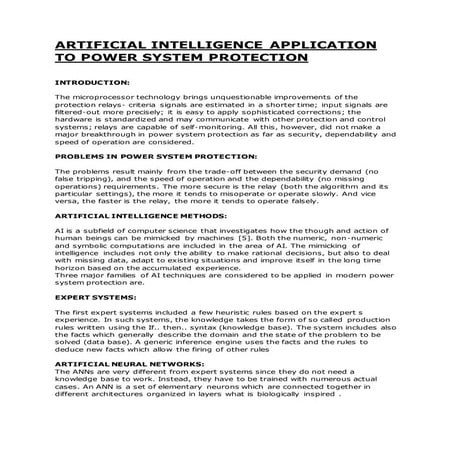 ARTIFICIAL INTELLIGENCE APPLICATION TO POWER SYSTEM PROTECTION 