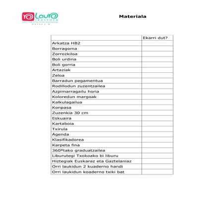 Ikasturte hasierako materiala