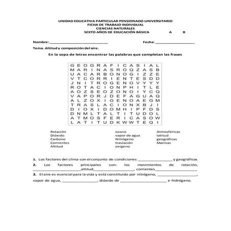 Material altitud y composiciòn del aire