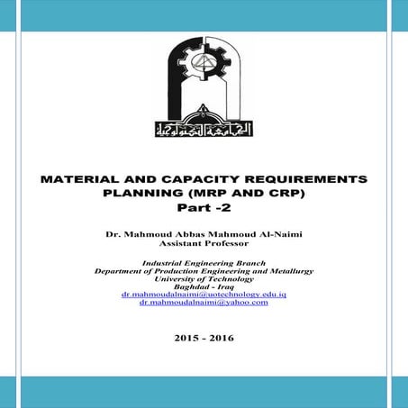 Material and capacity requirements planning (mrp and crp) part 2 | PDF