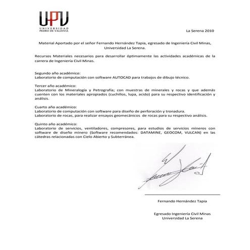 Material aportado por el sr. fernando hernández t.