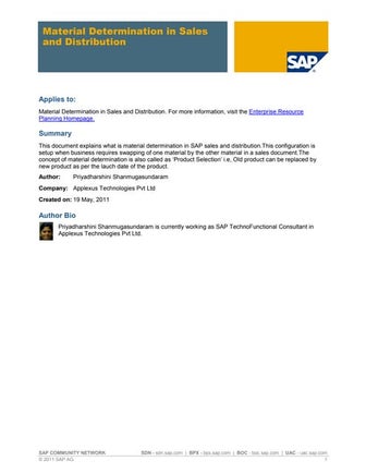 Material determination in sales and distribution