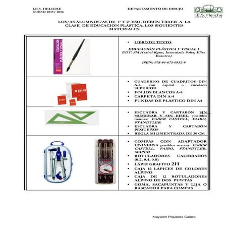Materiales 1º y 2º eso 2015 2016