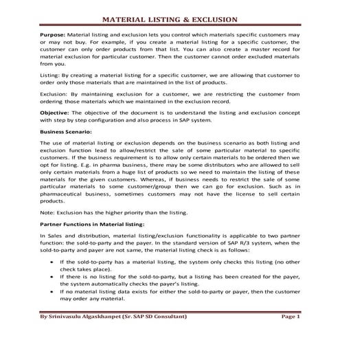 Material listing & exclusion