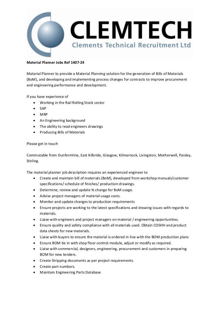 Material Planner Jobs Ref 140724