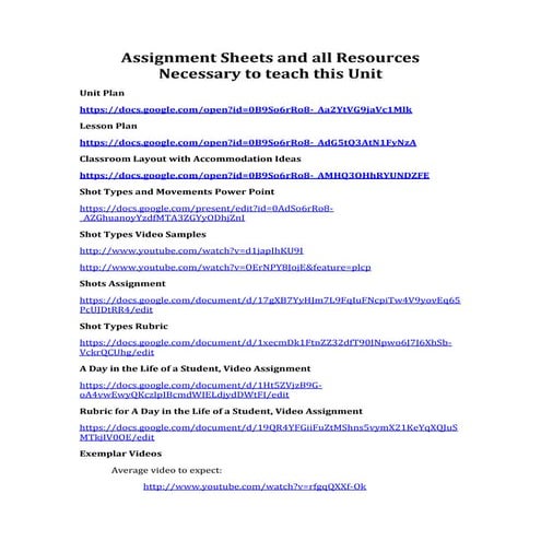 Unit Plan - Audio/Visual Unit Communications Technology