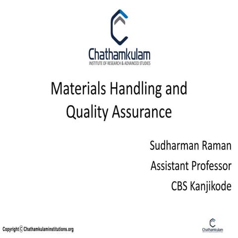 Materials handling and quality assurance ( Operations Management )